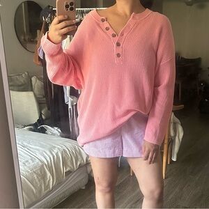 Aerie Henley Oversized Sweater Button in Pink Size Large